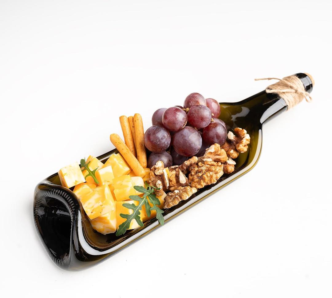 Melted Wine Bottle Serving Boards; Decorative Rectangle Serving Trays for Home Decor; Small Cheese Platter Serving Board; Unique Cheese and Cracker Tray for Dinner Party