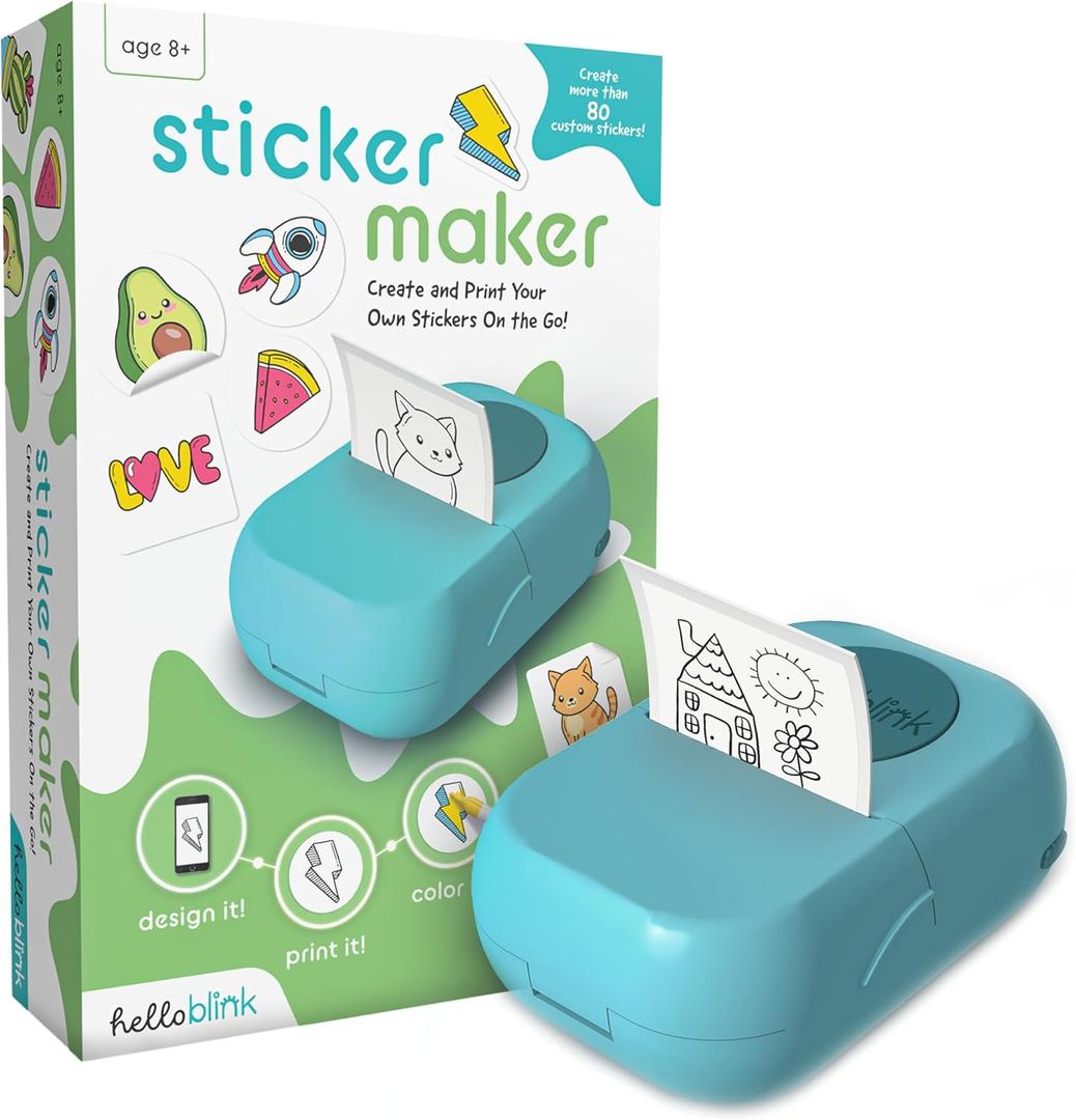 Sticker Maker by Hello Blink - Mini Stickers and Photo Printer - Small Portable Bluetooth Thermal Printer Sticker Machine for Kids Gifts - Aged 8+ - iPhone Android Compatible