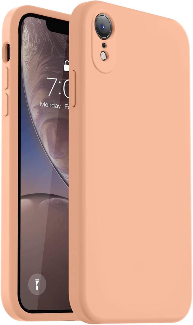 Vooii Compatible with iPhone XR Case, Upgraded Liquid Silicone with [Flat Edges] [Camera Protection] [Soft Anti-Scratch Microfiber Lining] Phone Case for iPhone 10 XR 6.1 inch - Cantaloupe