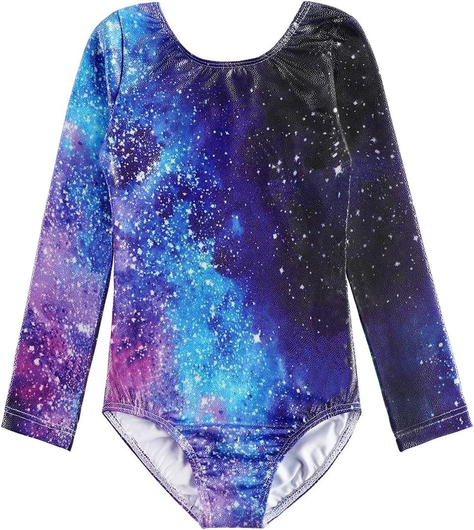 HOZIY Long Sleeve Leotards for Girls Gymnastics Kids Toddler Tumbling Outfits Floral Unicorn Galaxy Rainbow Stripe Pattern (9-10 Years)
