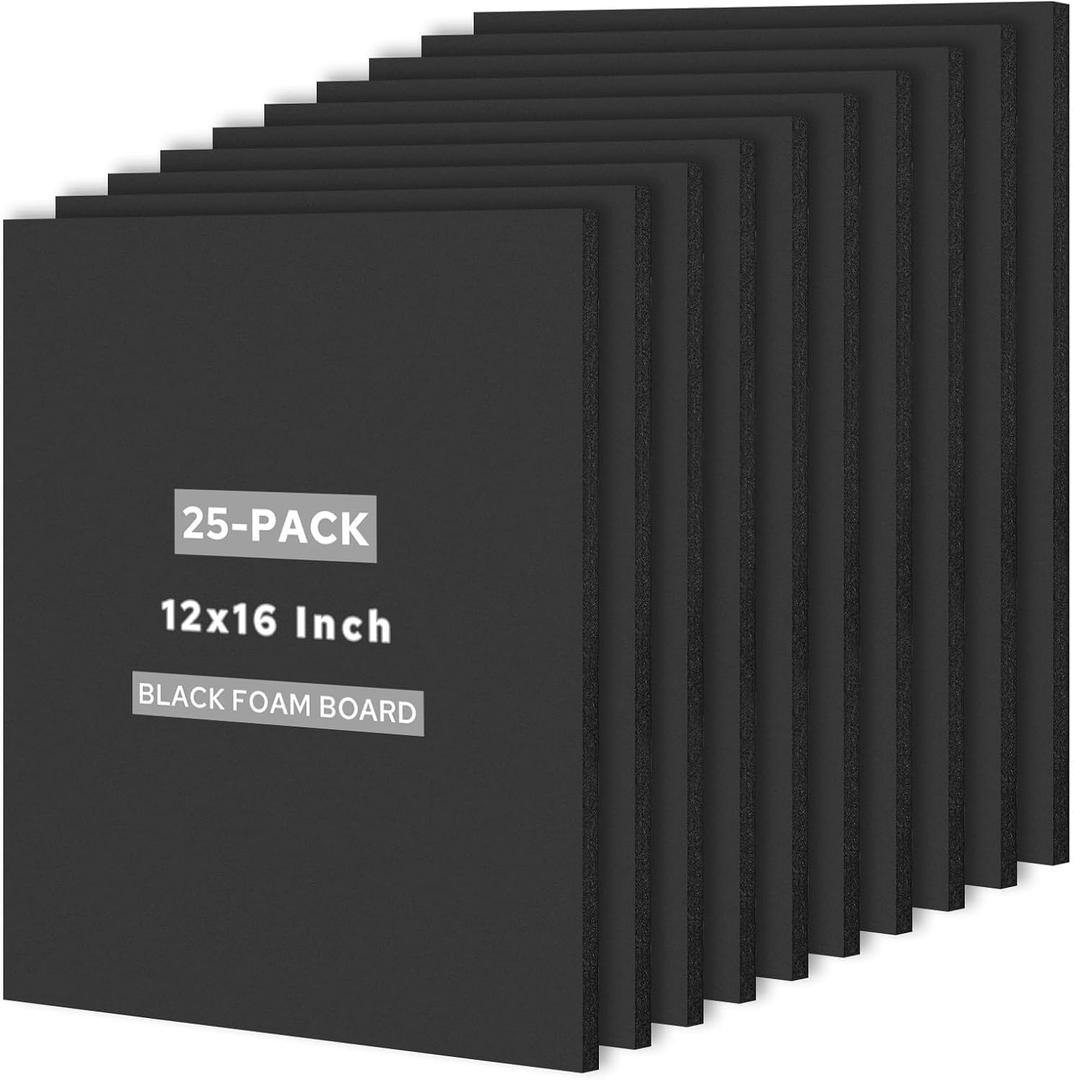Golden State Art 25 Pack 12x16 Foam Boards 3/16Inch Thickness Black Foam Poster Boards for Presentation Signage Sheet for School Crafts Office Art Projects