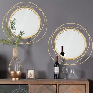2 Set Circle Mirrors Wall Decor for Living Room Bedroom Bathroom Entryway Metal Round Mirror Mixed Size Ready to Hang Decorative Modern Boho Accent - Gold