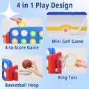 Giant 4-in-A Row Connect Game Set, Height Adjust Jumbo Yard Game for Kids & Adults w/Mesh Catching Bag, Basketball Hoop, Ring Toss & Mini Golf, Family Party 4-to-Score Indoor/Outdoor Games
