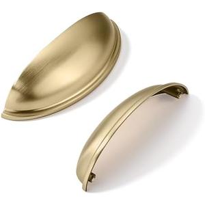 khtumeware 10 Pack 3-3/4" Gold Drawer Pulls Brushed Brass Cabinet Cup Pulls Kitchen Hardware Cabinet Handles Drawer Handles Knobs 3-3/4 inch Hole Center