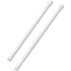 2 Pack Tension Curtain Rod 8 to 12 Inch, DIY Mini Spring Curtain Rods No Drill for Slim Window Cupboard Closet Sidelights, White