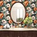Floral Wallpaper Peel and Stick, Vintage Large Blooming Flowers Contact Paper 17.5" x 118", Retro Wall Paper Self Adhesive Removable Waterproof for Room Walls Shelves Cabinet Table (Orange, Green)