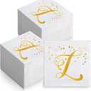 200 Pack Disposable Monogrammed Cocktail Napkins Gold Foil Letter L Paper Napkins Initial Beverage Napkin for Wedding Birthday Party Baby Shower Holiday Dinnerware Table Decor