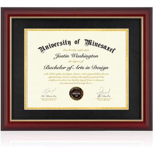 11x14 Diploma Frame with 8.5 x 11 Opening Black Mat, Display 8.5x11 Degree Certificate Document, Wall Mount or Tabletop Display(Cherry Red)