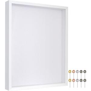 Califortree 12x16 Large Shadow Box Frame with Soft Linen Back - Metal Push Pins Included, Memory Shadow Box Display Case for Bouquet Awards Medals Wedding Photos and More, White