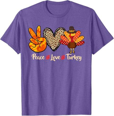 Peace Love Turkey Little Pilgrim Thanksgiving Womens Girls T-Shirt, XS