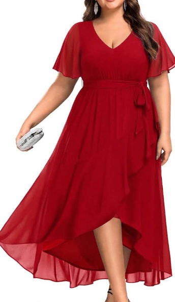 Talisea Womens Plus Size Long Dress Chiffon High Low Split Ruffle Evening Bridesmaid Wedding Guest Formal Maxi Dresses (Red) 18 Plus