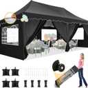 HOTEEL 1020 Pop Up Canopy with 6 Sidewalls, UV 50+ and Waterproof Canopy Tent, Thickened Frame, Large Space Easy Pop Up Canopy, Outdoor Canopy for Weddings, Beaches, Parties, Patio (Black)