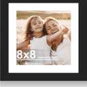 Hongkee 8x8 Picture Frame with Glass, Display Pictures 6x6 with Mat or 8 x 8 without Mat - Wall and Tabletop, 8 by 8 Photo Wooden Frames (Black, 1 Pack)
