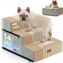 Gardner Pet Dog Stairs for Small Dogs 14" H, 3-Step Extra Wide Dog Steps for Bed, Pet Stairs for Bed and Couch with Durable Non-Slip Waterproof Fabric Cover and Soft Foam, Beige