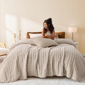 Wonderful Luxury Corduroy King Size 3 Pieces Stitching Bedding Quilt Set, Pet-Friendly, White Lightweight Comforter with Pillow Shams for All Seasons (106x94,Beige)