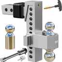 VNN Adjustable Trailer Hitch 10 Inch Drop 2 Inch Receiver - Interchangeable 3 Solid Ball Mount 1-7/8", 2", 2-5/16"(15,000 LBS GTW), Heavy Duty Aluminum Drop Hitch with Pads and Locking Sets (Silver)