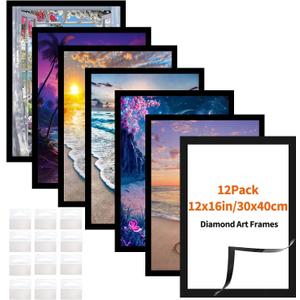 XEUZK Diamond Art Frames - 12 Pack (Black) 30x40cm, Magnetic Diamond Art Painting Canvas Frame 12"x16",PVC Self Adhesive Suitable for 10x14 in(25 * 35cm) Picture for Home Office Wall Door Decor