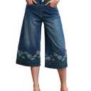 Kedera Women Casual Embroidered Wide Leg Denim Jeans 2025 Summer Trendy Baggy Pants Boyfriend Y2K Trousers Blue US10