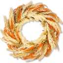 Fall Wreath for Thanksgiving Decorations, 24inch Pampas Wreath for Front Door, Harvest Grain Gold Autumn Wall Decor for Thanksgiving Indoor Outdoor (Pampas Grass Wreath)