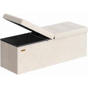 SONGMICS Foldable Storage Ottoman with Flipping Lid, 43.3 Inch Velvet Bench, 15"D x 43"W x 15"H