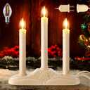 Meonum 1 Set 3 Light Electric Window Candles Plug in Christmas Candle Light with C7 Bulbs, Ivory Christmas Candelabra with Switch, Charge Connector, Spare Bulb for Holiday Party Window Decor (LED)