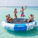 15FT Inflatable Water Trampoline for Lake, Floating Water Trampoline with Rope Ladder and Mooring Ropes Without Pump Blue (15FT Blue-White)