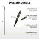 9 x HUAALIUCHE 48" Flexible Installer Drill Bit for Pulling Wires in Walls, Ceilings, and Sidewalks, 9/16" Auger with Screw Point & Fish Eye, 3/16" 3-Flat Shank for Wood & Conduits