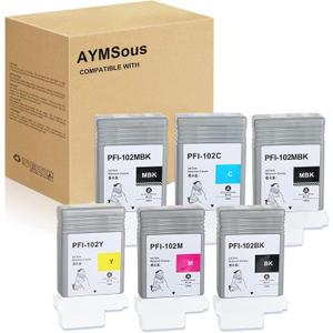 PFI-102 Ink Cartridge Replacement for Canon PFI-102 PFI102 PFI-102MBK PFI-102BK PFI-102C PFI-102M PFI-102Y for Canon imagePROGRAF iPF500 510 600 605 610 650 655 700 710 720 750 (6-Pack) (2MBK/ 1BK/ 1C/ 1M/ 1Y)