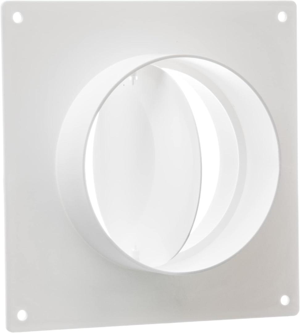 Duct Connector Flange with Backdraft Damper Plastic Round Vent Pipe Adapter Wall Plate HVAC Exhaust & Intake Coupling for Ventilation and Cooling Systems (6 inch)