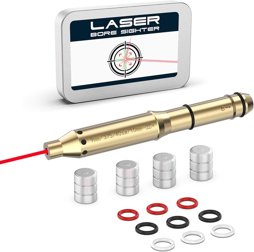.22LR/.177 Cal/ 9mm /.375 Cal / .41 Cal / 40sw/10mm Red Laser Boresighter Bore Sight End Barrel Easy to Fit Revolvers Pistols Rifle and Air Guns with Batteries