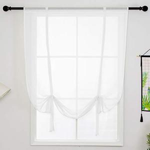 vctops Solid Color Sheer Voile Window Curtains Light Filtering Tie Up Shade Adjustable Balloon Drapes Treatment for Small Window,1 Panel (39" x 47",White)