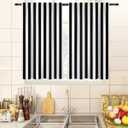 zokyer Black and White Striped Kitchen Curtains, 36 Inch Length Small Short Tier Curtains for Windows, Modern Cafe Rod Pocket Window Treatment Tiers 2 Panels for Bathroom RV Camper