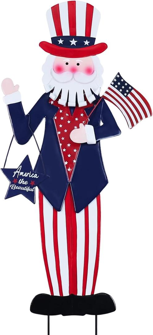 hogardeck 4th of July Decorations Outdoor, Uncle Sam Patriotic Decorative Garden Stakes for Fourth of July Decorations, Memorial Day Metal Yart Art for Outside Porch Patio Lawn Decor
