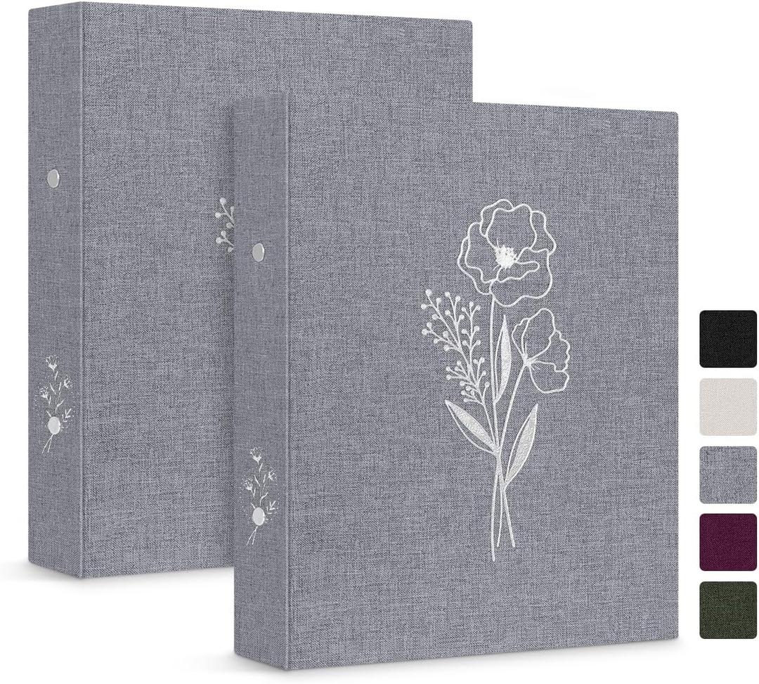 Lanpn Aesthetic A6 6 Ring Binder 2 Packs, Linen Hardcover Small Round Rings Photocard Folder Holder Planner Fits A6 Paper for Office School Journaling Collections (Grey)