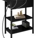  Fixwal End Table with Charging Station, Flip Top Side Table with USB Ports and Outlets, Nightstand for Small Spaces, Bedside Tables with Storage Shelf for Living Room, Bedroom, Black
