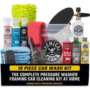 Chemical Guys HOL169 16-Piece Arsenal Builder Car Wash Kit with Foam Cannon, Bucket and (6) 16 Oz Car Care Cleaning Chemicals, Gift for Car & Truck Lovers, Dads and DIYers (Works W/Pressure Washers)