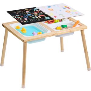 VEVOR Sensory Table for Toddlers, Kids Activity Table with 3 Foldable Storage Bins & Double-Sided Board, Indoor/Outdoor Play Sand and Water, Wooden Kids Sensory Table for Drawing Studying Dining, 32.1 X 23.6 X 19.9 Inches