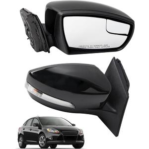 Right Passenger Side Mirror Fit for Ford Focus 2012 2013 2014 Replace CP9Z17682CA, Black Exterior Rearview Power Glass with Manual Folding, Blind Spot Mirror and Turn Signal 7Pins, Right Passenger Side