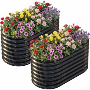 AHEONLAR 2 Pack 4x2x2ft Galvanized Raised Garden Bed Outdoor, Oval Sturdy and Durable Planter Boxes for Vegetables, Fruits, Flowers and Plants, Easy Assembly, Black, 4x2x2ft