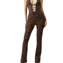 Women's Hollow Lace Tight Jumpsuit Sheer Mesh Sleeveless V Neck Bodysuit Bodycon Sexy Romper 2 Pc Outfits Clubwear, Large