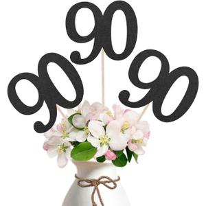 2 x 10-Pack Double Sided Glitter 90th Birthday Centerpiece Anniversary Centerpiece Sticks, Number 90 Table Topper Cake Topper for 90th Birthday Anniversary Table Party Decorations (Double Sided black)