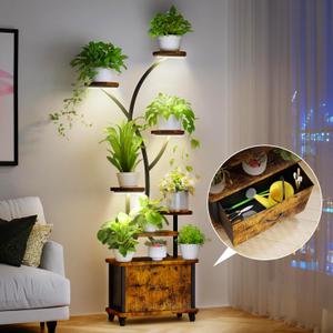 Plant Stand Indoor with Grow Lights, 8 Tiered Indoor Plant Shelf with Drawer, 60.8" Tall Plant Stand for Indoor Plants Multiple,Metal Plant Flower Holder Stand, Plant Rack for Home (Patent Design)