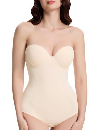 Decorus Seamless Strapless Shapewear Bodysuit - Tummy Control Sculpt Body Shaper : Cupped with Removable Straps Butt Lifting Triangle Shapewear, Small