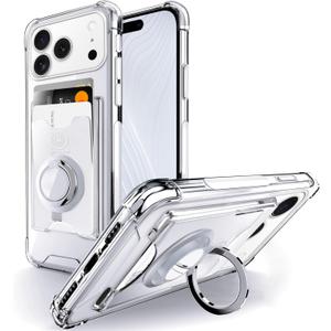 Shields Up Designed for iPhone 17 Pro Case, Minimalist Wallet Case with Card Holder (3 Cards) & Ring Stand/Kickstand, [Drop Protection] Slim Protective Cover for iPhone 17 Pro (6.3 inch) - Clear