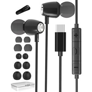 Pack of 2 USB C Headphones Earbuds for iPhone 16 15 Pro Max Samsung Galaxy S24 S23 Ultra S22 S21 S20, Stereo in Ear Metal Wired USB C Earphones Type C Headphones with Microphone for Google Pixel Oneplus