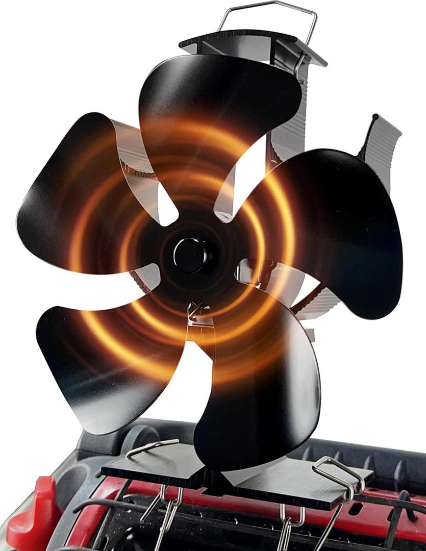 Tomersun Wood Stove Fan Heat Powered Fireplace Fan 5 Blades Stove Fans with Bracket Fixed on Stove, Camping Outdoor/Indoor Use (Large)