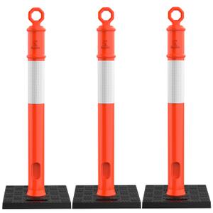 RoadHero 45 Inch Delineator Post with Base, Portable Orange Traffic Delineator Posts Cones with Reflective Collars for Parking Lots, Road Safety, Construction Events 3 Pack