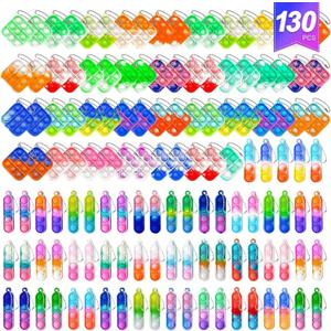 130 Pcs Pop Keychain Party Favors ,Mini Pop Keychain It Fidget Toy Bulk Stocking Pinata Stuffers Birthday Carnival Treasure Classroom Prizes Toddler Toys Fidget Pack Stress Relief Toys (130)