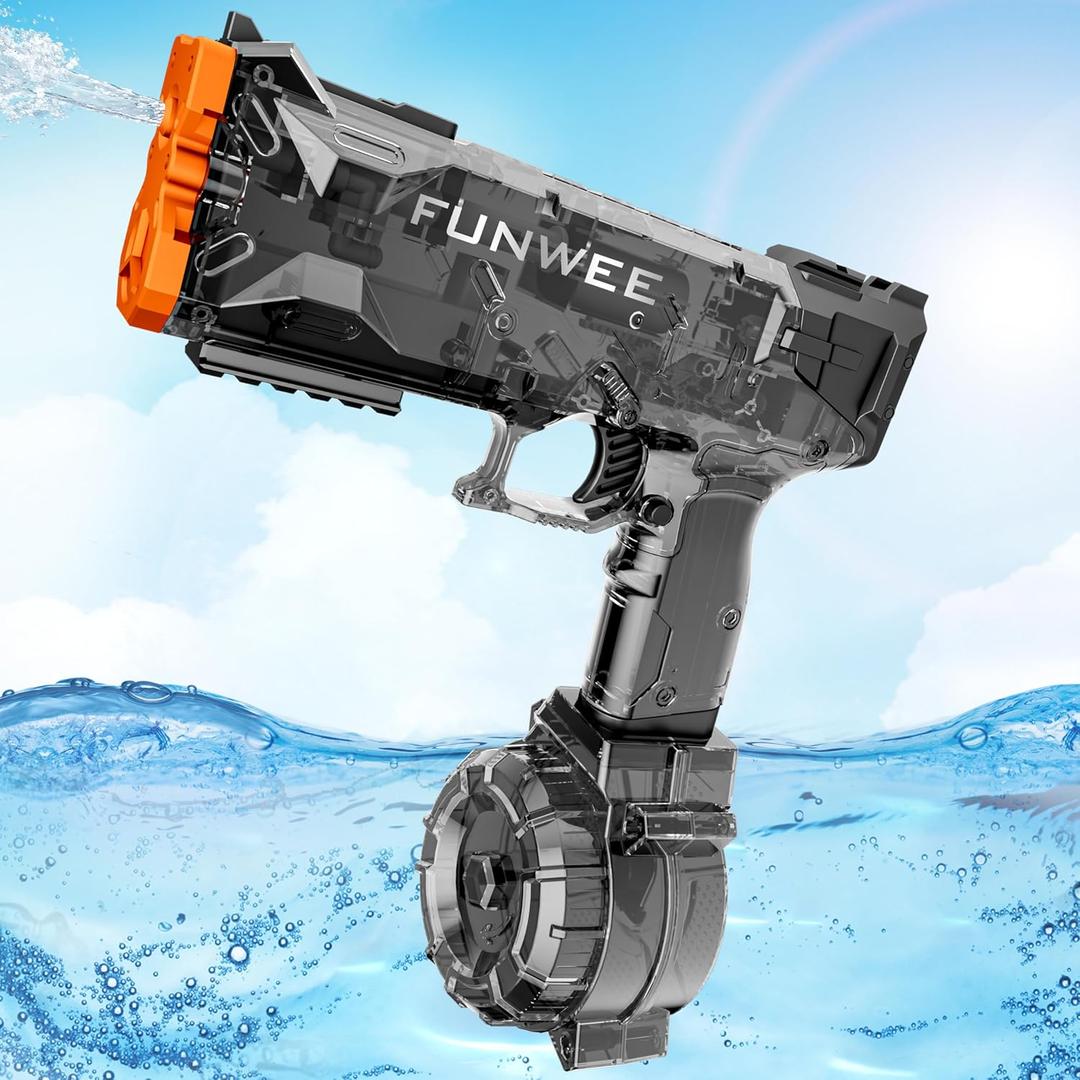 Funwee Electric Water Guns for Adult Kid, Strongest Full Automatic Water Pistol High Capacity 500+ Water Blaster, 26-30 FT Range Powerful Classic Water Squirt, Summer Outdoor Swimming Pool Water Toy (Light Black)