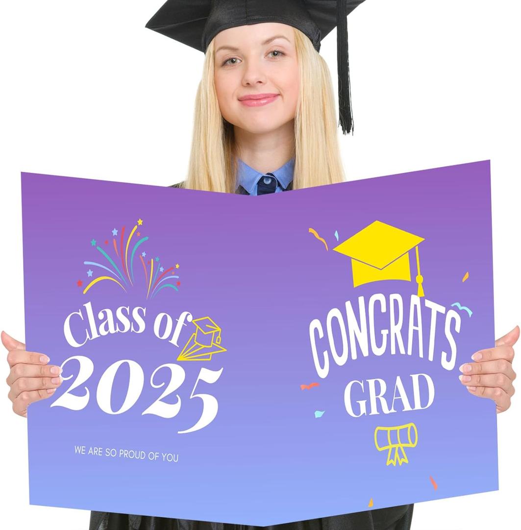 Graduation Guest Book 2025 Purple, Large Graduation Card, Jumbo Class of 2025 Party Congrats Grad Card with Envelope, Oversize 19.7 x 12.6 inch Giant Grad Guest Book for High School College Party Decorations
